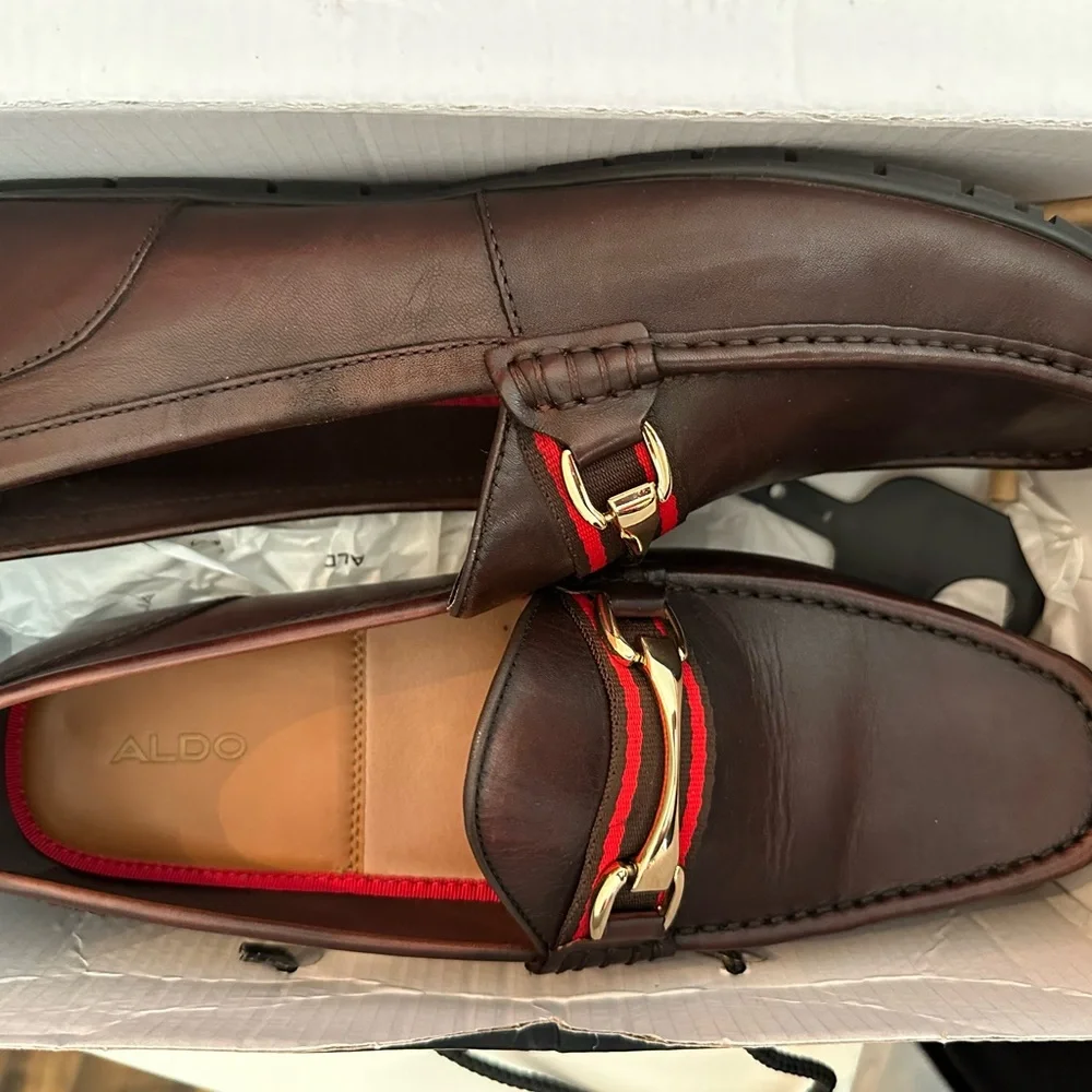 Aldo Men's Dark Brown Loafers with Red Accents- Like New - Picture 1 of 4